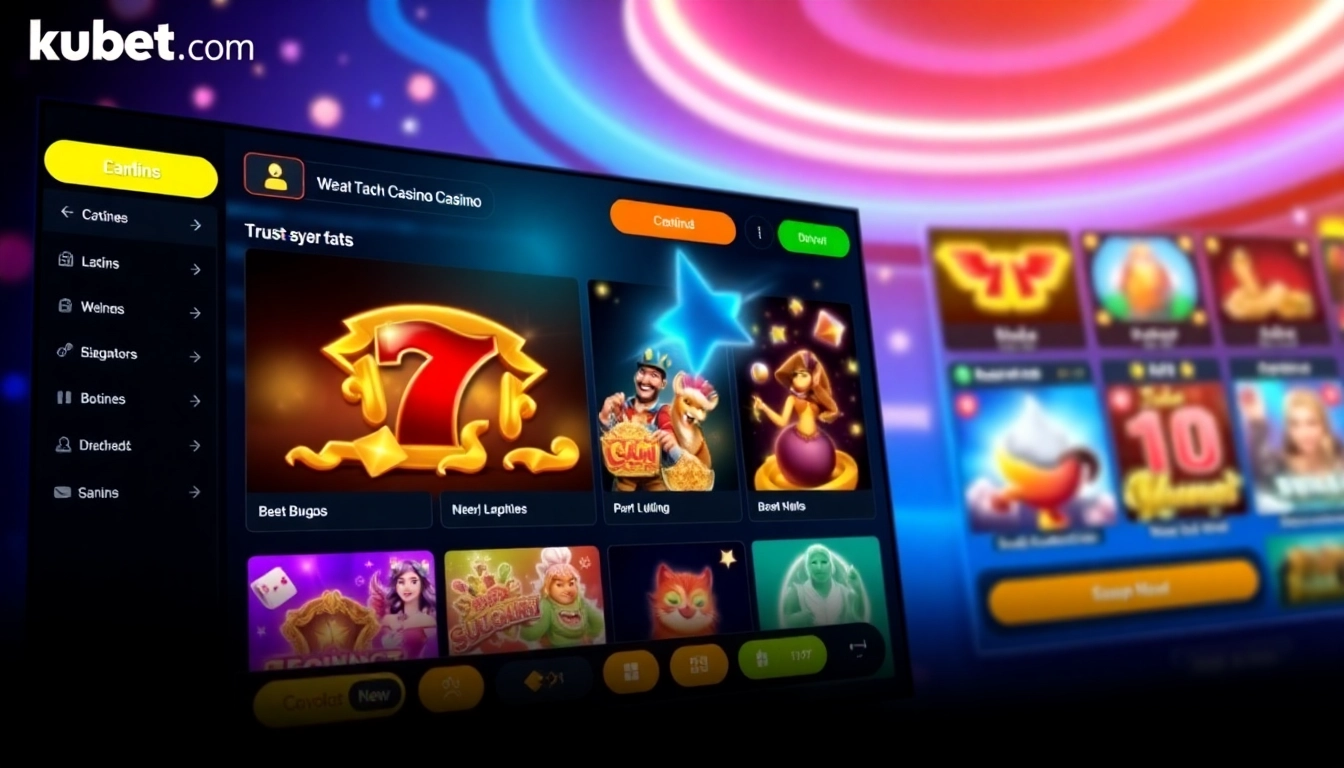 Visually engaging online casino platform with 'kubet com' banner, offering diverse gaming options to attract users.
