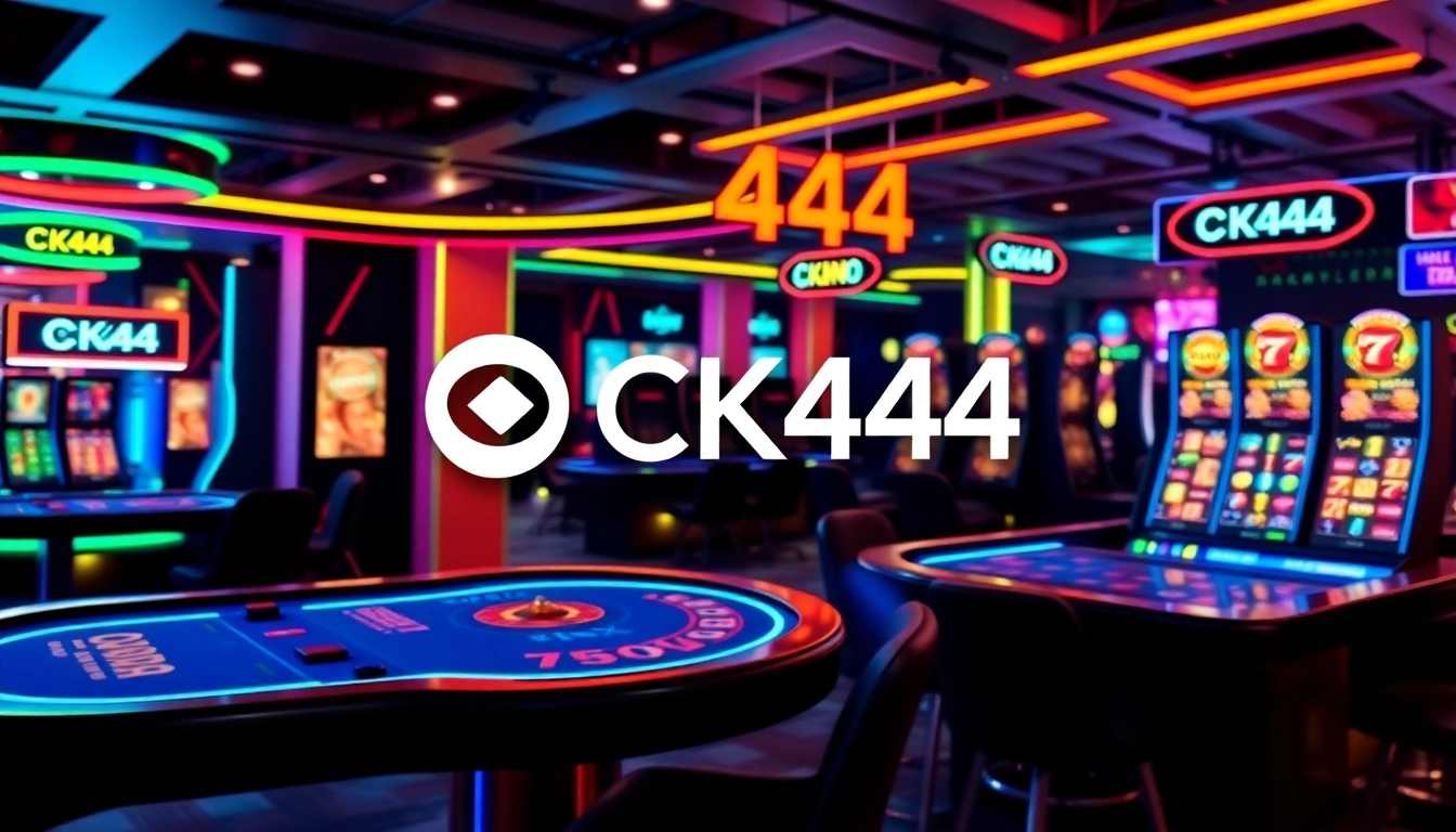 CK 444 online gaming platform with vibrant casino visuals, engaging slot reels, and modern interface for accessible gameplay.