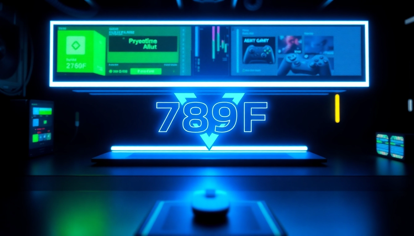 789F logo displayed on a high-tech digital screen, emphasizing brand innovation and modernity for users and clients.