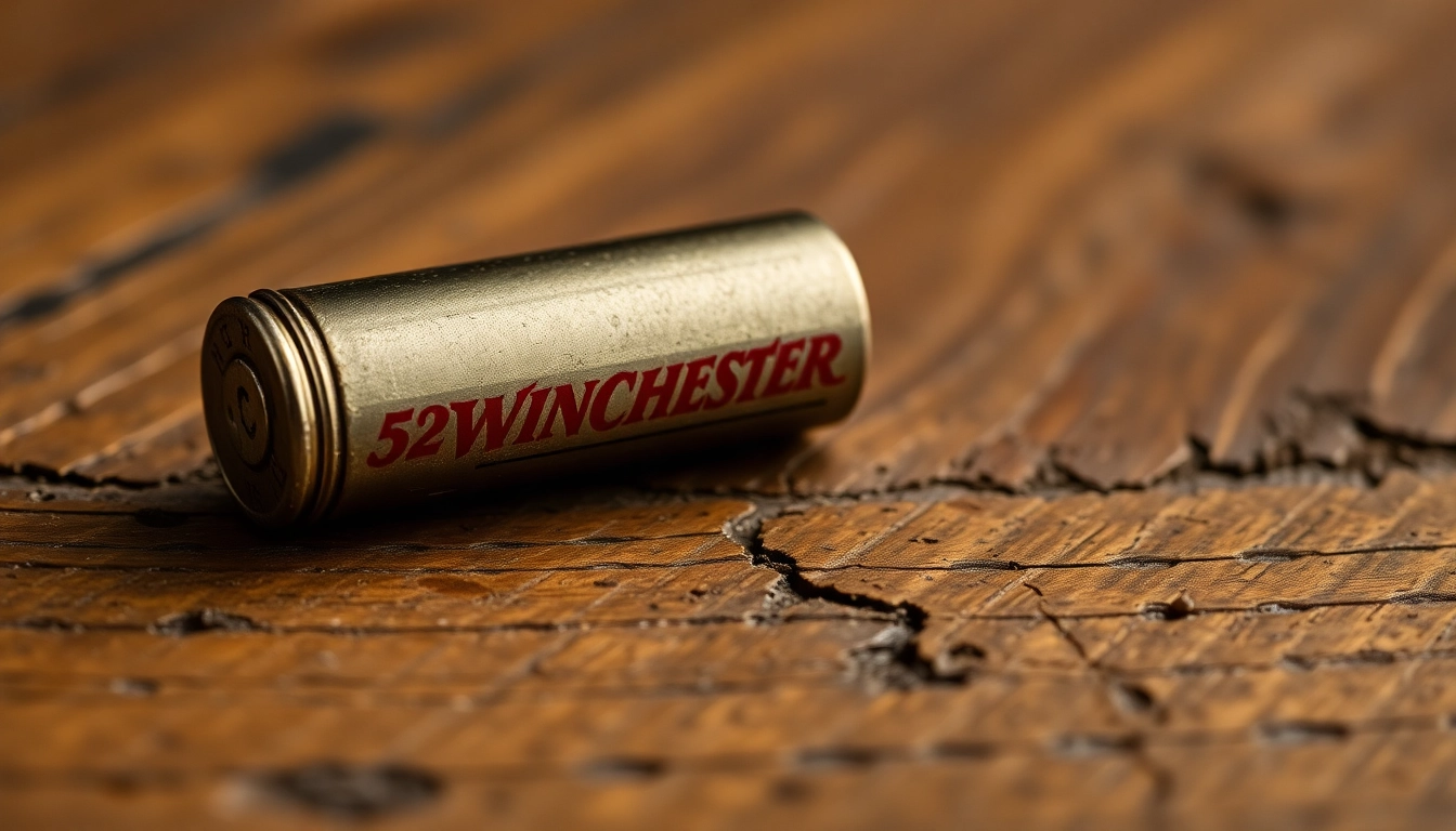 The 32WIN cartridge displayed on wood with detailed metallic finish, emphasizing classic firearm precision and craftsmanship.