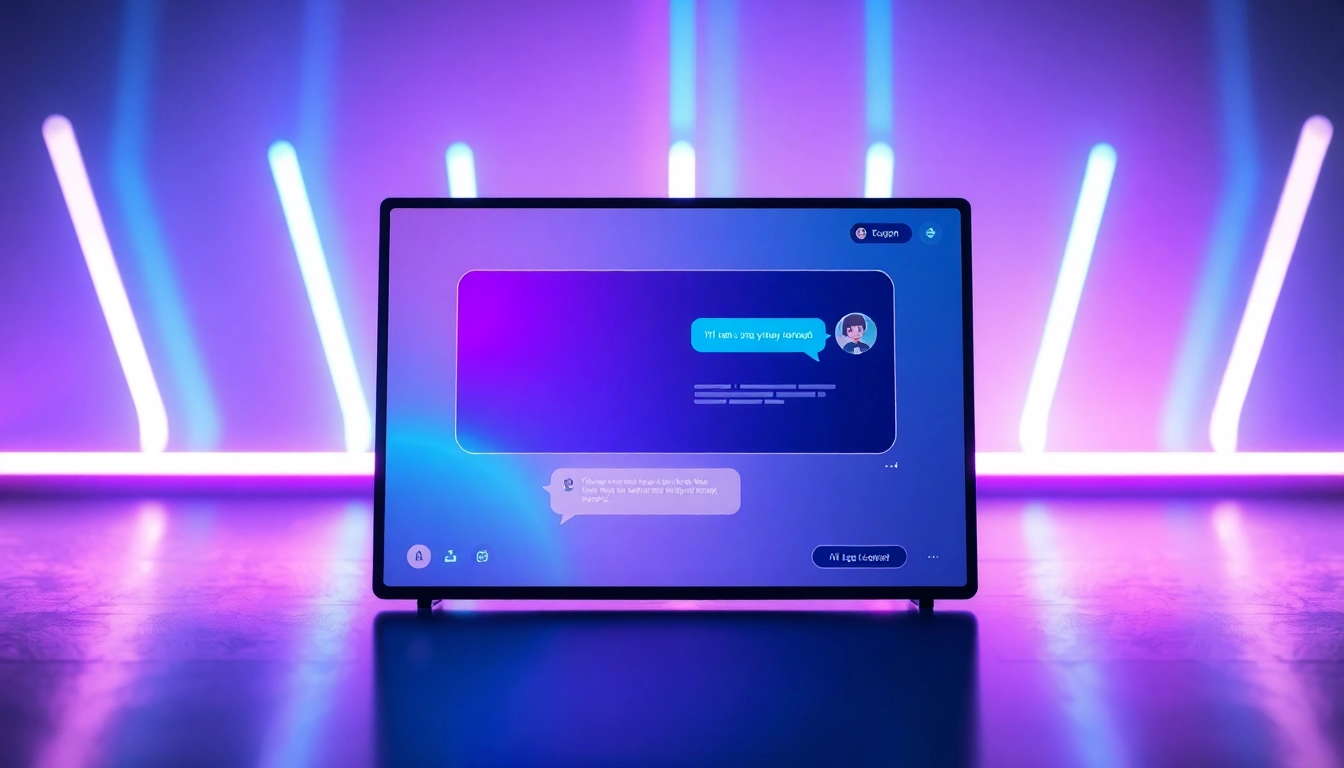 Futuristic AI chatbot interface with neon accents and customizable avatar on a digital screen