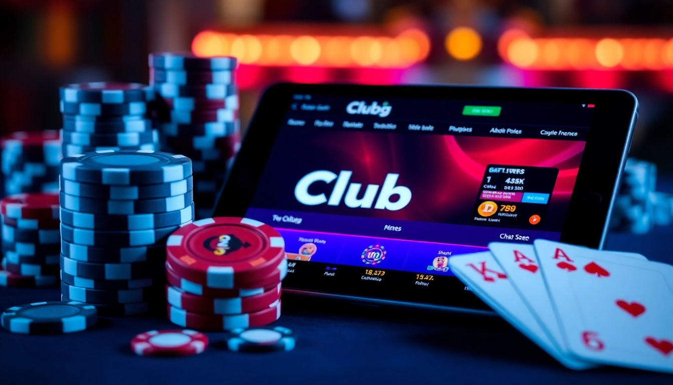Engaging scene of Clubgg poker game with chips, cards, and digital interface; highlights community and excitement for online players.