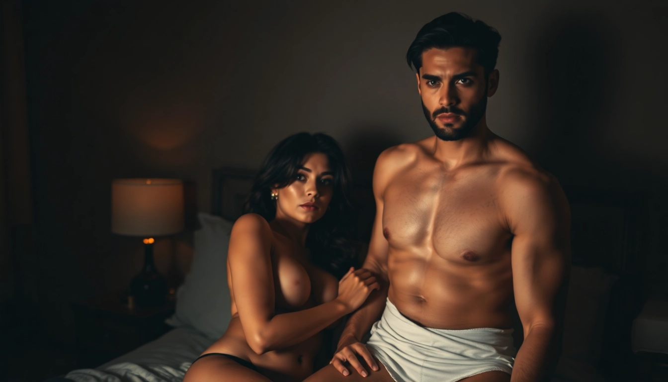 Encounter coquine features a seductive couple sharing a passionate moment in a cozy bedroom