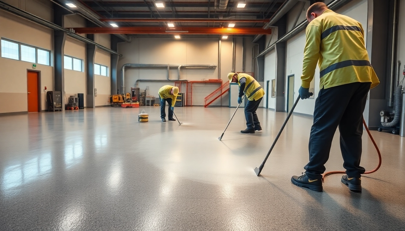 Professional team applying liquid screeding Birmingham floor to ensure seamless, level surface
